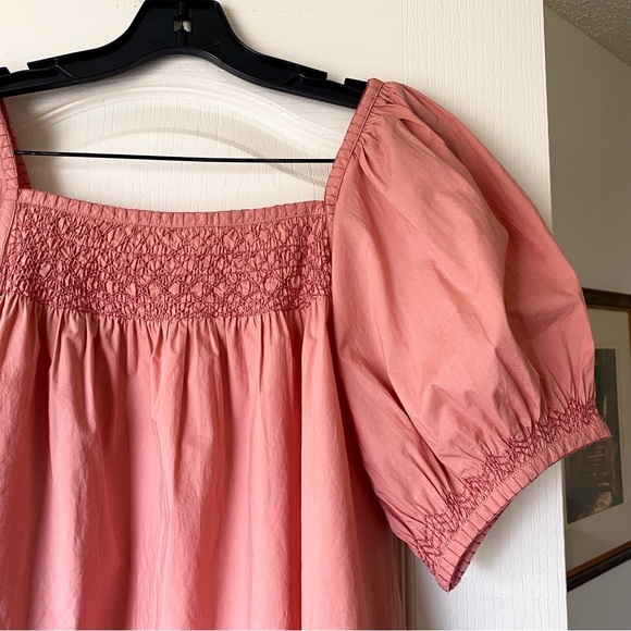 Doen Gail Top Smocked Cotton Poplin Blouse Petal Pink Puff Sleeve Medium EUC - Picture 4 of 8